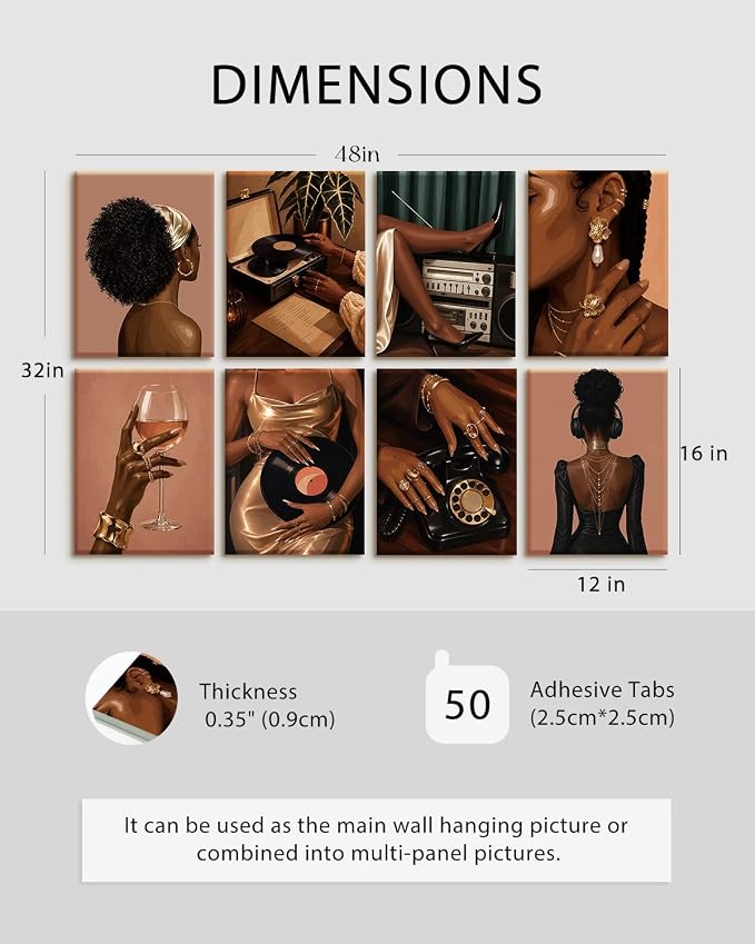 VIYYIEA Acoustic Art Wall Panel, Black Girls Sound Absorbing Panels | 48×32 in African American SoundProof Absorbing Panel for Bedroom Dressing Room,8pcs Music Record Acoustical Home Decor - Image 5