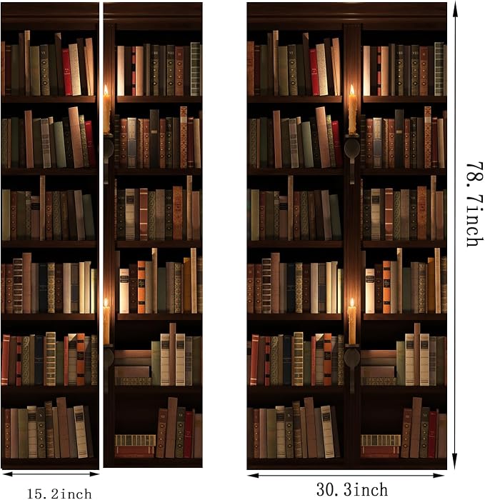 artfanke 3D Retro Book Shelf Door Sticker Peel and Stick 30.3"x78.7" - Self-Adhesive Door Murals Wallpaper Waterproof PVC Wall Decal for Bedroom Decor (2 Sheets/Set) - Image 7