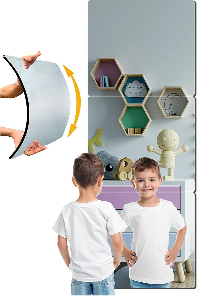 Unbreakable Acrylic Full Length Mirror for Wall Mounted, Full Body Mirror for Kids, Plastic Safe Shatterproof, Extra Thick 1/8", 12" x 12" x 4 PCS, Workout Mirrors for Home Gym, Bedroom Over The Door by UNBREAKABL+MIRO