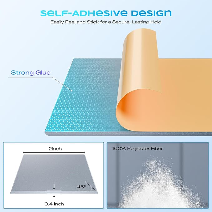 12 Pack Self-Adhesive Acoustic Panels, 12" X 12" X 0.4" High-Density Sound Proof Foam Panels for Walls, Soundproof Wall Panels for Home & Office (Smoke Gray) - Image 2