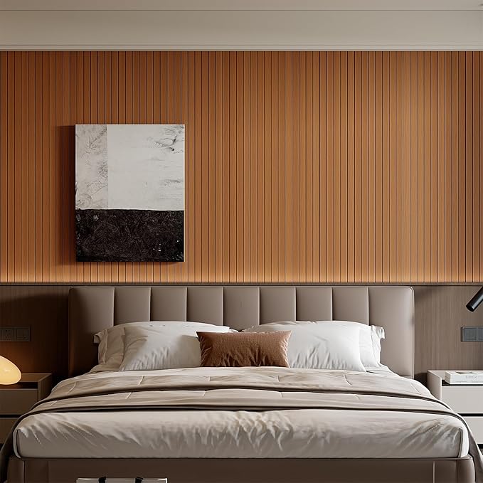 YU LI 3DH Peel and Stick PVC Slat Wall Panel 118"x15.75" Self-Adhesive Thick Faux Walnut Wood Grain Wallpaper Panel 3D Soundproof Wall Panels for Walls & Ceilings - Image 4
