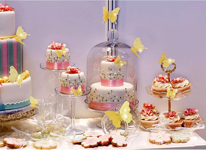 BBTO 48 Pcs 3D Butterfly Mirror Wall Decor,Glitter Gold | Butterfly Stickers,3 Sizes,for Birthday Party Cake,Room Nursery Bathroom Wall Decor,Removable Peel Stick,Reflective - Image 7