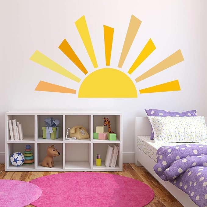 42.1x23.6 inch Boho Half Sun Wall Decal - Large Sunshine Wall Stickers, Vinyl Removable Peel and Stick for Nursery Room Playroom Decor - Image 2