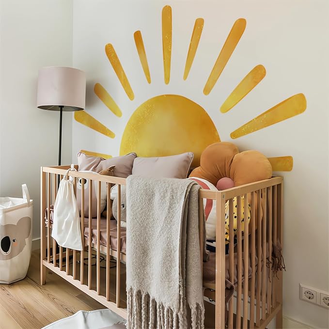68.5" x 37.4" Large Sun Wall Stickers Yellow Sunshine Wall Decals | Sunrise DIY Removable Vinyl Peel and Stick for Baby Boys Girls Kids Room Nursery Bedroom Playroom Art Home Decor - Image 3