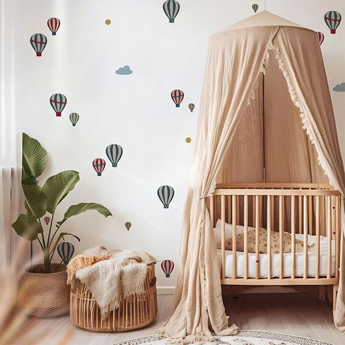 50pcs Hot Air Balloons Clouds Fabric Wall Stickers,Vibrant Self-Adhesive Wall Decals Easy Removable DIY Kids Room Toddlers Bedroom Nursery Decor - Image 5