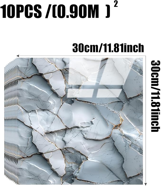 Chejiaye Shower Wall Panels Peel and Stick,Marble Wall Panels for Interior Decor,Backsplash Tile for Kitchen Showers Bathrooms Living Rooms 11.8"x11.8"in 10Pcs,White Gray (Not Real Tile,9.7 Sq.ft) - Image 4