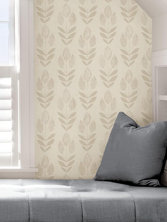 NuWallpaper Cream Folk Tulip Peel and Stick Wallpaper, Removable Wallpaper, 20.5 in x 18 ft - Image 6
