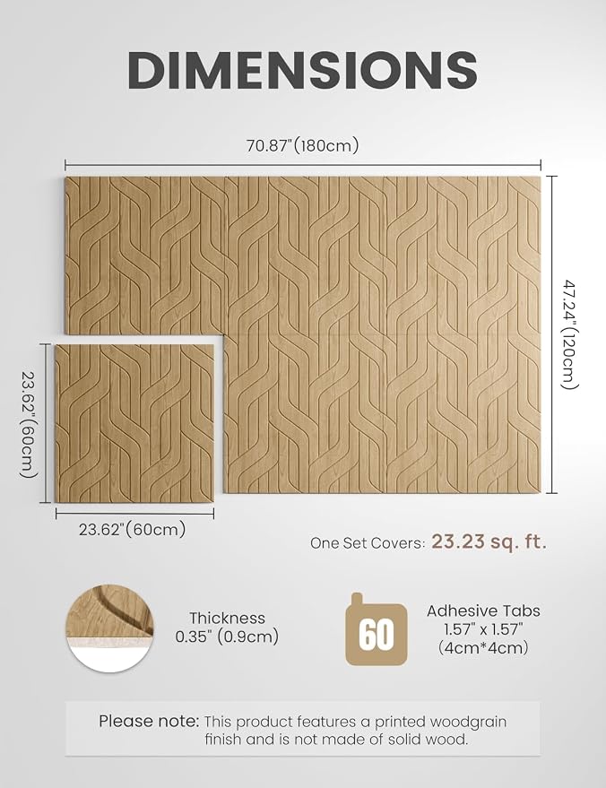 Fluxynara 6-Pack Large Felt Bulletin Board, Natural Oak Artistic | 70.87" x 47.24" Cork Board Alternative, Acoustic Wall Panels with 60 Adhesive Tabs for Recording Studios and Home Offices - Image 2