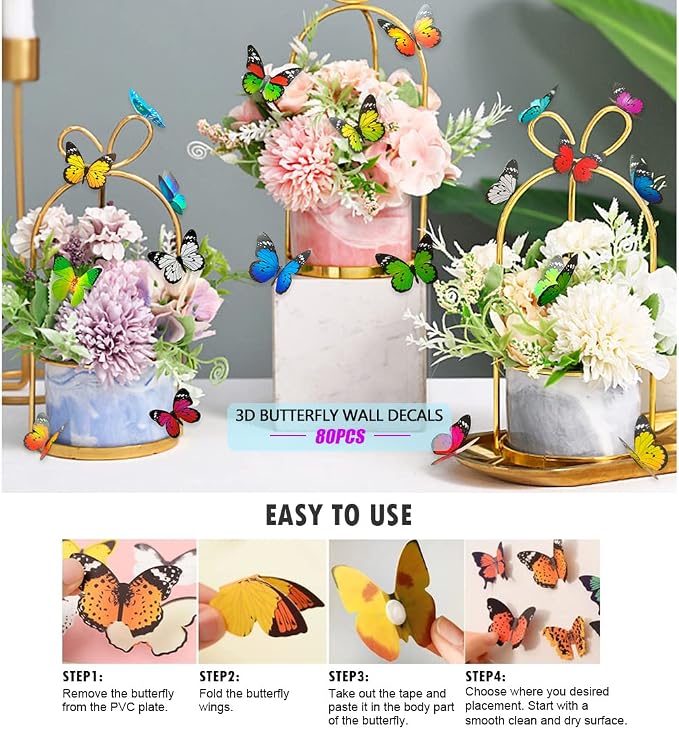 80 Pcs 3D Butterfly Wall Stickers Decorations for Room Decor | Waterproof / Removable / Reusable / 3d Effect / Tear-resistant - Image 7