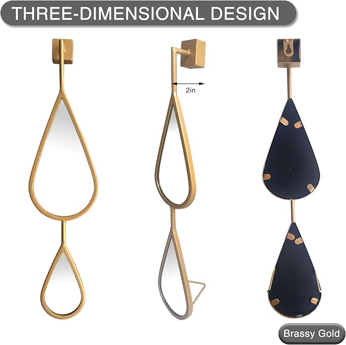 BAODANFU Wall Mirror Decorative Mirrors Mounted Decor Tear Drop Shape Gold for Bedroom Living Room Entryway Bathroom Vanity Brassy Gold Metal Frame, 5-Pack Mirrors Set - Image 4