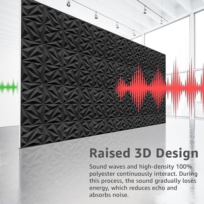 Art3dwallpanels 20 Pack Acoustic Panels, Black, 12 X 12 Inch | Soundproof Wall Panels, Acoustic Sound Dampening, 3D Sound Absorbing, for Living Room Bedroom, Retardant Formaldehyde Free - Image 5