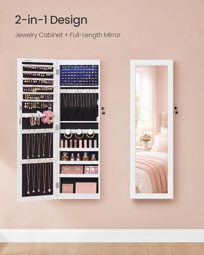 SONGMICS Jewelry Cabinet, Wall or Door Mounted Armoire, 6 LED Lights - Image 4