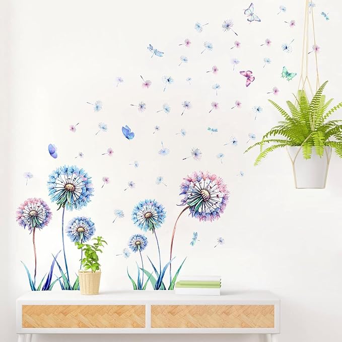 LHIUEM Blue Dandelion And Butterfly Wall Decal, 8x10 Inch, Vinyl, For Walls, Living Room, Bedroom, Girls Room, Funny Style, Floral Pattern - Image 3