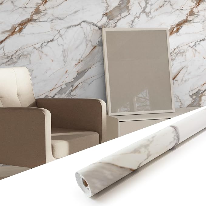 Marble Peel and Stick Waterproof Wall Paneling, 118" x 47" Calacatta Gold Matte Finish Self-Adhesive Backsplash Tile Vinyl Wall Panel for Kitchen Bathroom Wall Decor, Covers 38.75 Sq. Ft. by premiumqualitypeelandsticktile