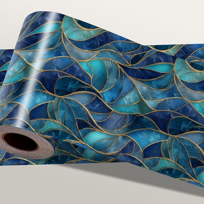 Blue Geometric Mosaic Wallpaper Border 196x4 Inch Peel and Stick Wall Border Removable Vinyl Wall Trim Modern Pattern for Kitchen Bathroom Laundry Room Home Decor by IOHEFY