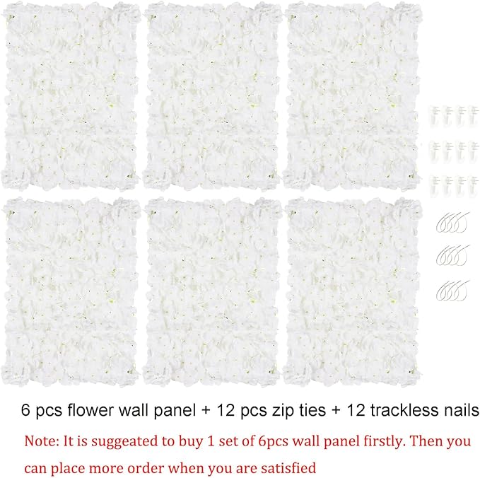 BLOSMON Flower Wall Panel Backdrop - 6 Pcs 24 x 16 Inch White Artificial Hydrangea Floral Backdrop for Wedding Party Baby Bridal Shower Decor, Hanging Fake Silk Flower Backdrop Decoration | 24 x 16 Inch Floral Wall for Wedding Party Baby Bridal Shower ... - Image 6