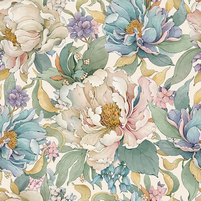 MuralPeel Dreamy Peonies Floral Vintage Roses Beige/Olive Peel and Stick Wallpaper Self Adhesive Removable Easy Peel Off Contact Paper Stick on Wall Paper for Bedroom/Renter by MuralPeel