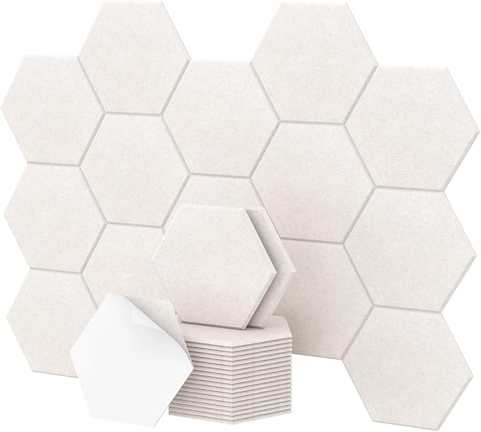 36 Pack High Density Hexagon Acoustic Panels, TONOR 12"x 10"x 0.4" Soundproof Wall Panels, Sound Absorbing Panels for Interior Wall Décor, Peel and Stick Modern for Studio, Office, Home, Beige by TONOR