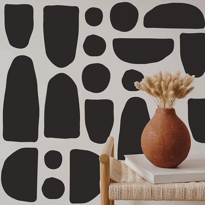 Large Black Boho Geometric Wall Decal, Scandinavian Wall Art Decor | Stunning Bohimian shapes accent wall in minutes. Matte black vinyl peel and stick easily for living room, bedroom, office. by SHYJSHYJINSPIRED-PEELSTICK