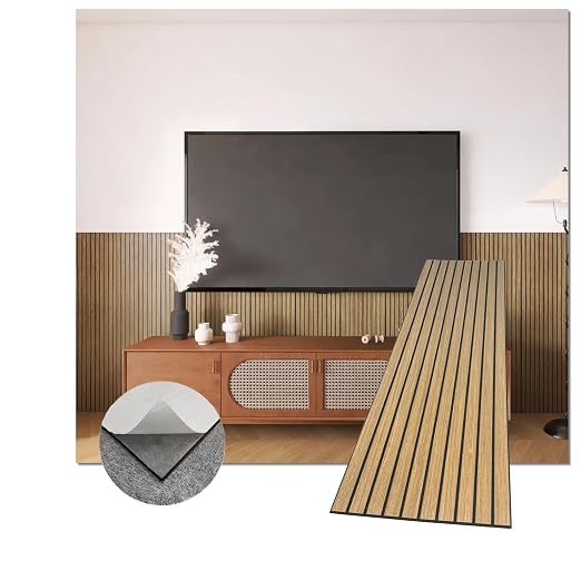Modern Wood Slat Wall Panels, Peel and Stick Acoustic Panels, Self-Adhesive Wall Covering and Easy Installation, 47.24x11.82in. 8-Pack Natural Wood Finish(Walnut) by eazart