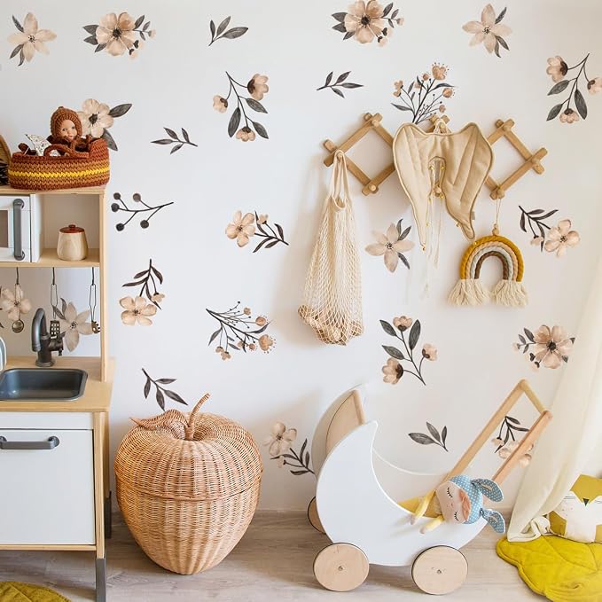 Boho Flower Wall Decals - Watercolor Wildflower Wall Art, Girls & Kids Room Decor - Image 3