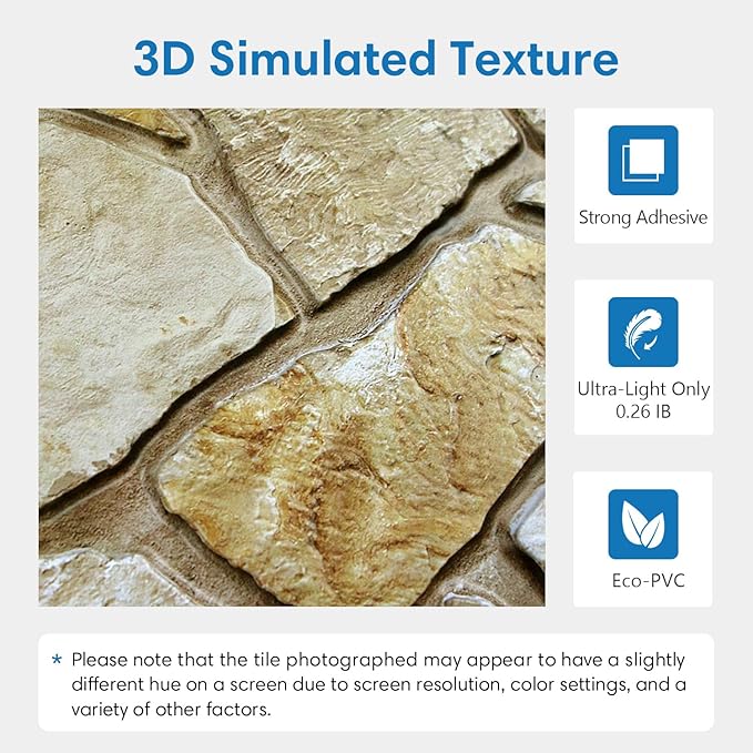 COMSTICKC 3D Faux Stone Wall Panels Peel and Stick Decorative Tiles | 12 Pcs 22.8" x 11.8", DIY UrltraLight PVC Fake Stone Wall Covering Stickers for Kitchen, Living Room, Covers 22.48 sq.ft - Image 3