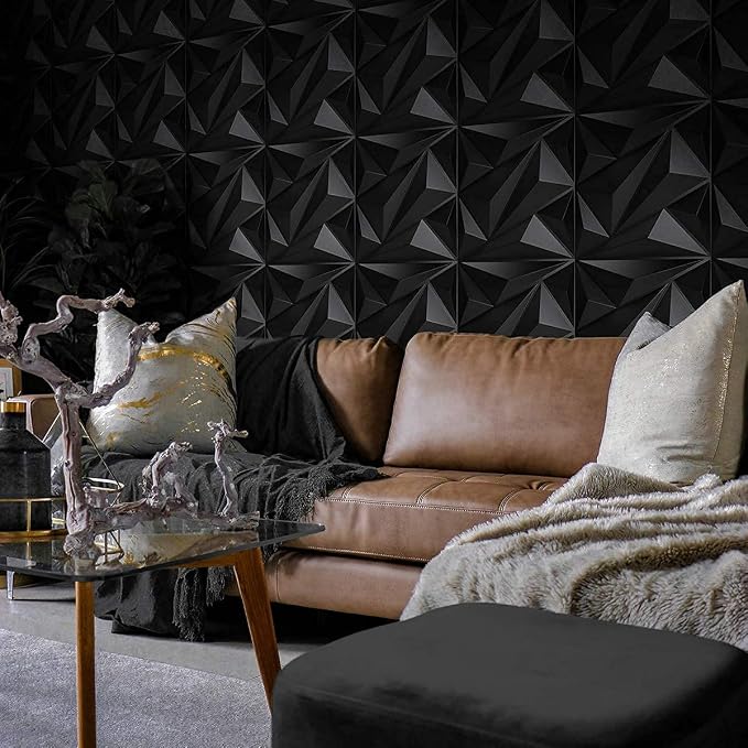 Art3dwallpanels 3D Wall Panels Diamond PVC, Black, 19.7" x 19.7" | Interior Wall Decor, 3D Textured Wall Paneling for Bedroom, Livingroom, Gameroom, Large Size 12 Pack - Image 4