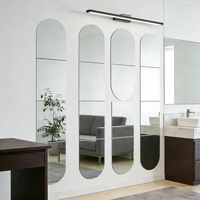 4-piece set of acrylic wall mounted mirrors,12x16 inch self-adhesive frameless square combined with curved makeup lenses, flexible plastic lenses for bedrooms, home use, gym doors (4pcs - 12‘’×16‘’) - Image 6