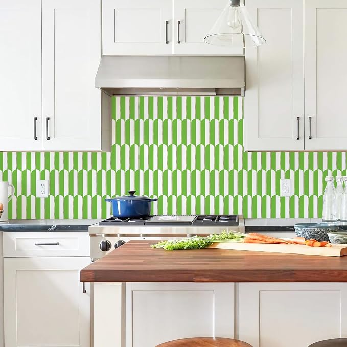Vamos Tile Peel and Stick Backsplash Seamless Tile,Fish Scale,Matt,10-Sheet | 11.9''x10.8'',White & Grass Green PVC+Light Gold Stick on Backsplash Tile for Kitchen & Bathroom & Laundry & Camper - Image 5