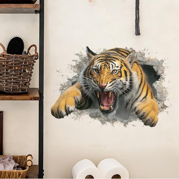Tiger Wall Decal Stickers– Realistic Tiger Breaking Through Wall Design, Removable Stickers for Home, Office, Living Room, and Bedroom - Image 7