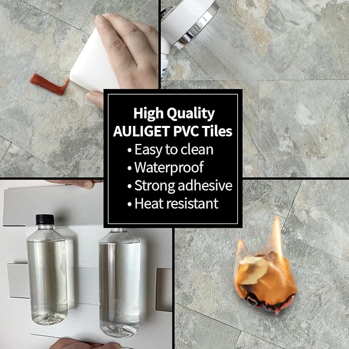 AULIGET 2-Piece Peel and Stick Backsplash Wall Tiles, 6" x 12" Grey & Beige Slate PVC Faux Stone Stick on Tiles for Backsplash Kitchen - Image 6
