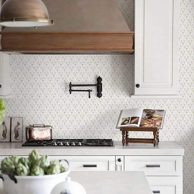 Heroad Peel Stick Wallpaper Beige/Neutral Floral Contact Paper Farmhouse | Modern Waterproof Removable Decor Vinyl for Bathroom,17.3''x78.7'',Boho Gingham Self Adhesive Paper,Bedroom,Nursery,Cabinet - Image 9