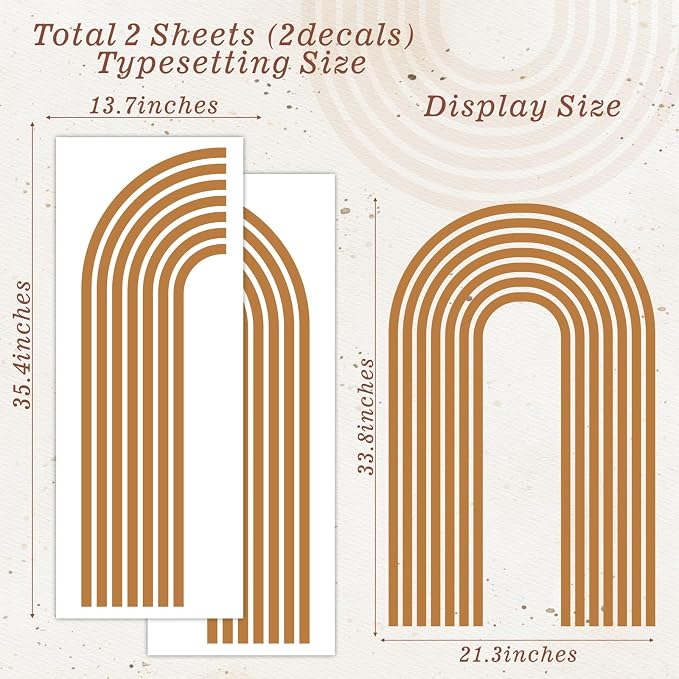 Brown Arch Wall Decals Large Minimalist Modern Wall Stickers Peel and Stick | Half arch line wall stickers, geometric decal, removable, vinyl wall art mural, self adhesive, for living room bedroom office - Image 2