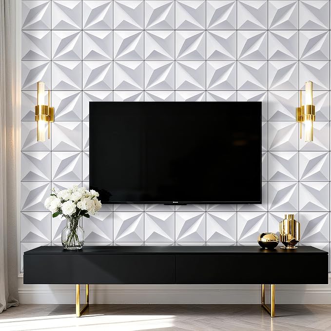 YENHOME Faux 3D Embossed Geometric Peel and Stick Wallpaper 17.5"X118" White Textured Self-Adhesive Wall Panels Waterproof Removable Vinyl Mural for Bathroom Backsplash Accent Walls Home Decor - Image 2