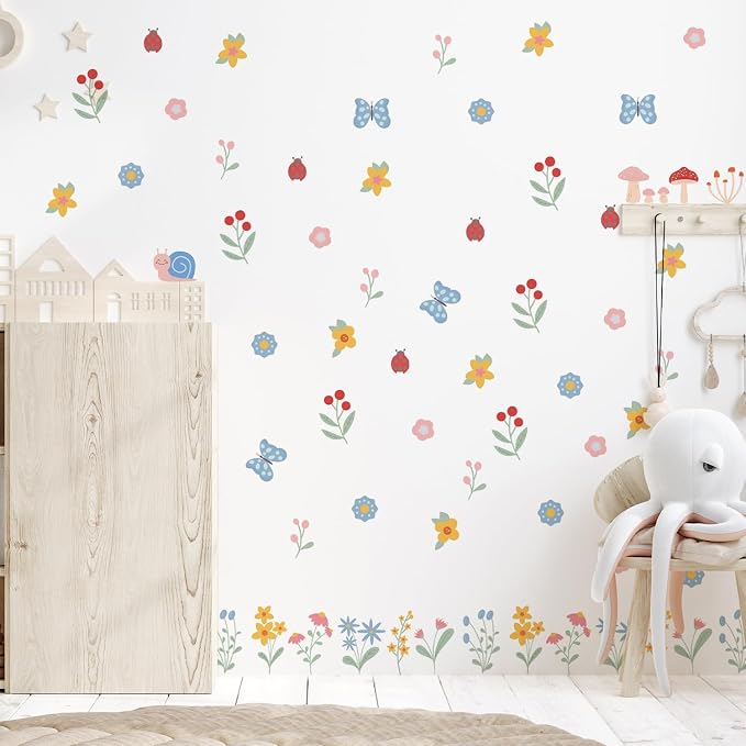 Nursery Floral Wall Stickers Decals Peel and Stick Decor 6 Sheets | Peel & stick, no residue, watercolor, nursery kids room bedroom playroom classroom decor, DIY craft, safe non-toxic material - Image 5
