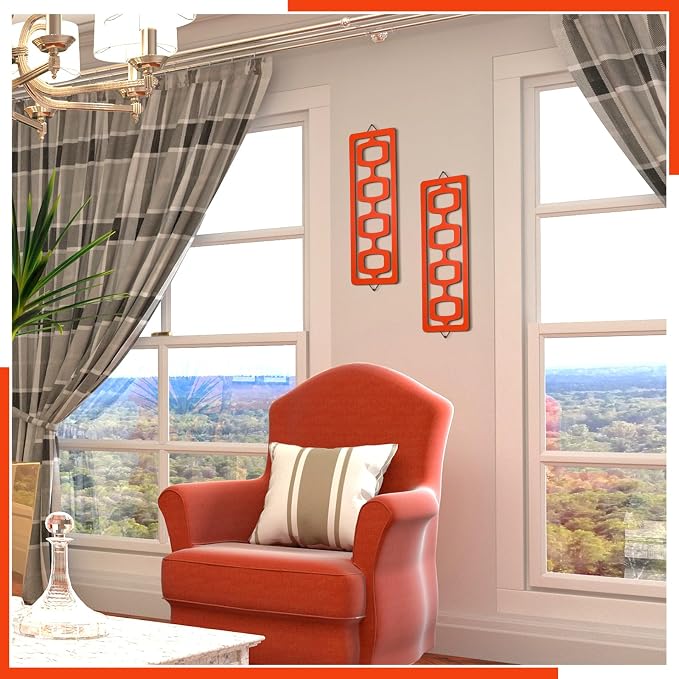 CroBlissful 2 Pcs Mid Century Modern Wall Art Wood Mid Century Elegance Decor Accents Abstract Wall Sculpture Geometric Panels for Interior Panel Art for Home Living Room(Orange) - Image 5