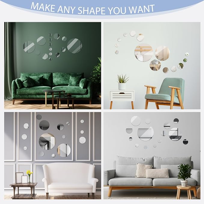 Jetec 15 Pcs Real Glass Round Mirror Tiles Frameless Wall Glass Tiles Round Wall-Mount Mirrors with Acrylic Double Sided Adhesive for Bedroom Bathroom Craft(2/3/4/6/8/10 Inch) - Image 6