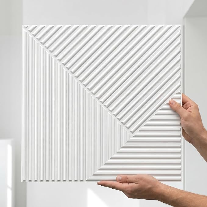 3D Wall Panels for Interior Wall Decor, PVC, White | 19.7x19.7 Inch, 12 Pack Covers 32 Sq Ft, Decorative Textured Tile, Paintable, Fire Resistant, Lightweight Modern Accent - Image 2