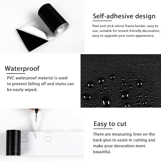 Alened 15M Black Mirror Border Peel and Stick, Wood Grain Wallpaper Border - Image 5
