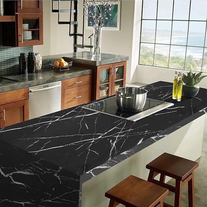 Marble Contact Paper Black Peel and Stick Wallpaper for Kitchen Countertop | 11.8"×78.7" Black/White Matte Paper Self Adhesive Removable Waterproof Wall paper for Cabinet Covers - Image 5