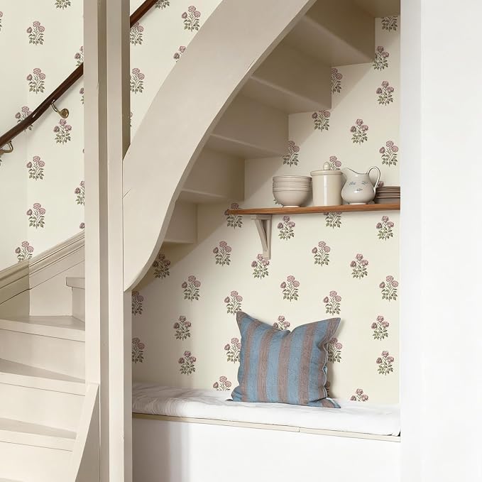 17.3"× 590.5" Vintage Floral Wallpaper Peel and Stick Boho Wallpaper Removable Waterproof Beige Rose Pattern Contact Paper for Bedroom, Bathroom, Home Wall - Image 5