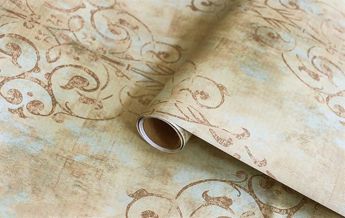 HAOKHOME Vintage Damask Peel and Stick Wallpaper for Bedroom 17.3in x32.8ft | Textured Removable Self Adhesive Wall Paper French Country Victorian Traditional Farmhouse Elegant Mist Blue Brown Bathroom - Image 9