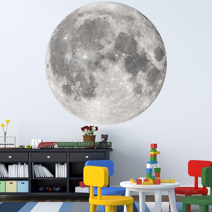Vancoup 6 Sheets Large Moon Wall Stickers Full Moon Decor Wall Decals | Giant Moon Decal Peel and Stick Wall Murals Decor for Living Room Nursery Kids Bedroom Classroom (Silver Moon) - Image 4