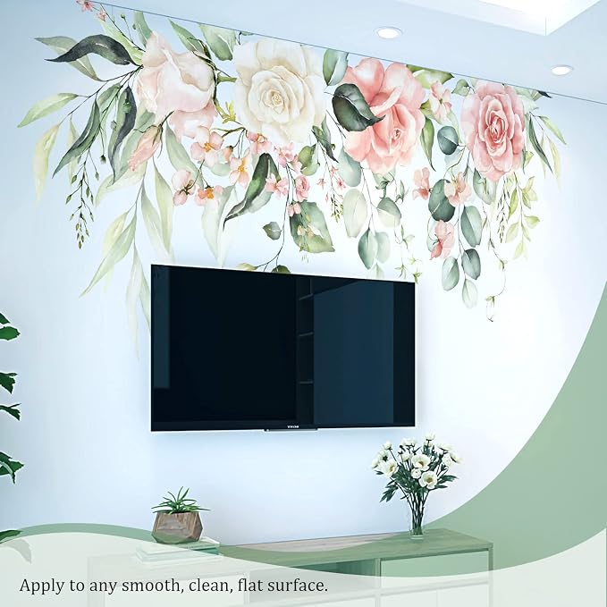 Flowers Leaves Wall Decals Peel and Stick, Large Hanging Floral Vinyl Wall Stickers, Removable Vine Home Decor Art for Bedroom Living Room Classroom Office - Image 5