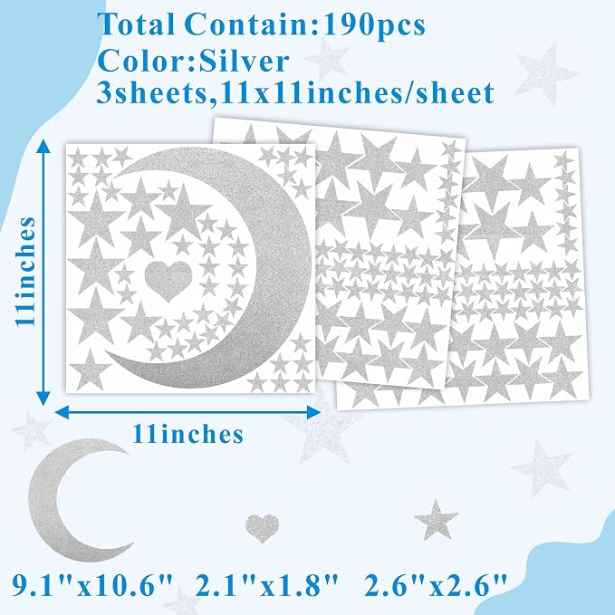 Star Wall Decals Silver Stars Moon Stickers Peel and Stick Celestial Decor | Star and moon decor, sparkle decal for walls, wall sticker, removable vinyl art mural, peel and stick, for kids baby bedroom - Image 4