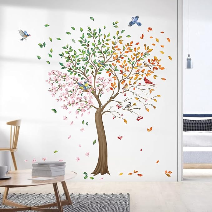 wondever Large Tree Wall Decals Tree with Flower Birds Wall Stickers （XL | Peel and Stick, Removable, Wall Art Decals, Wall Decoration, Living Room Bedroom, Office Sofa TV Home Wall Decor - Image 3