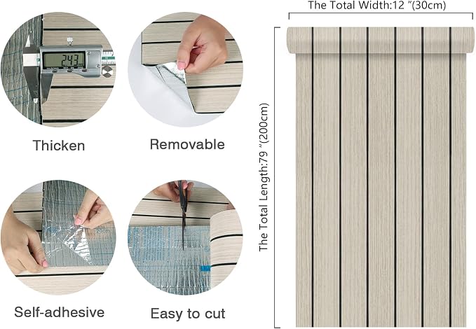 CHIHUT Ash Oak 3D Soundproof Wood Panels for Interior Wall Decor Kitchen Island 12"x79" Flexible Foam Wood Slat Wall Paneling Roll Self Adhesive Decorative Textured Ceiling Wallpaper for Bedroom - Image 8