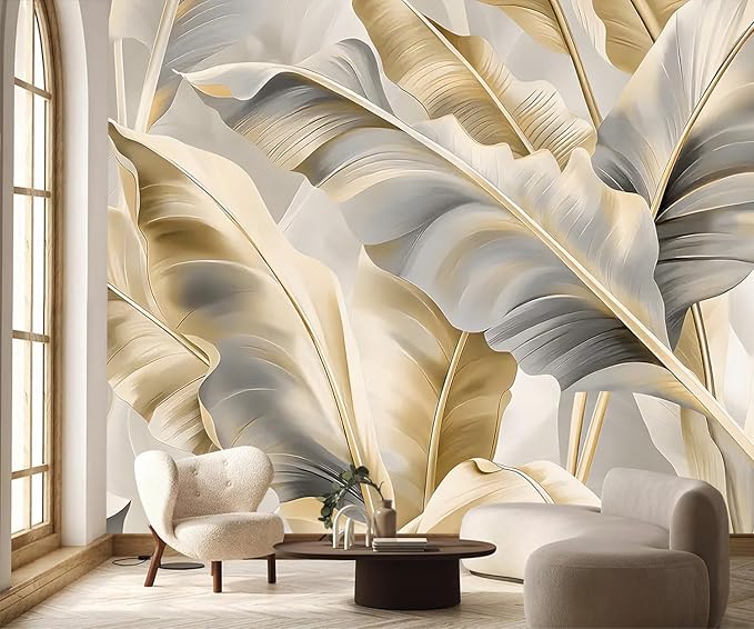 PYFFYP-Golden Banana Leaf Peel and Stick Wallpaper murals for Bedroom by PYFFYP