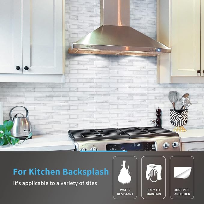 Art3d Stone Peel and Stick Backsplash, 10-Sheet, 12" x 12", White Marble | Lightweight, Self Adhesive, Moisture Resistant, Easy to DIY, Modern Style, for Kitchen, Bedroom, Ideal for New Home Buyers - Image 2