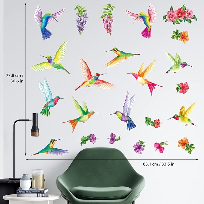 DECOWALL 12 Colorful Hummingbirds Wall Stickers Decals Watercolor (DS6-8060 | Peel and stick removable decor with vibrant multicolor flying birds for nursery, bedroom, living room, office and window - Image 4